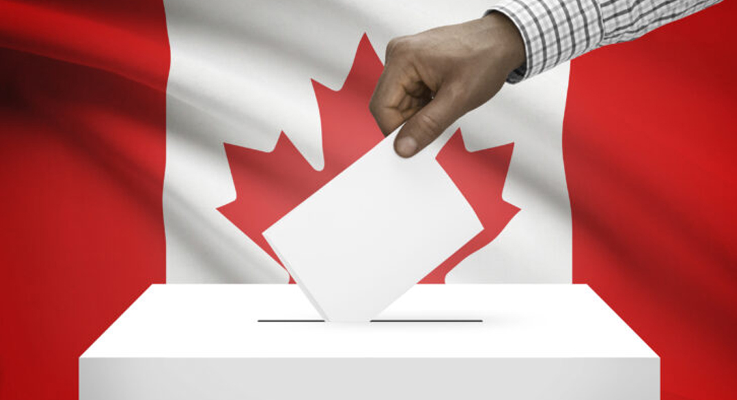 Ballot box with national flag on background - Canada